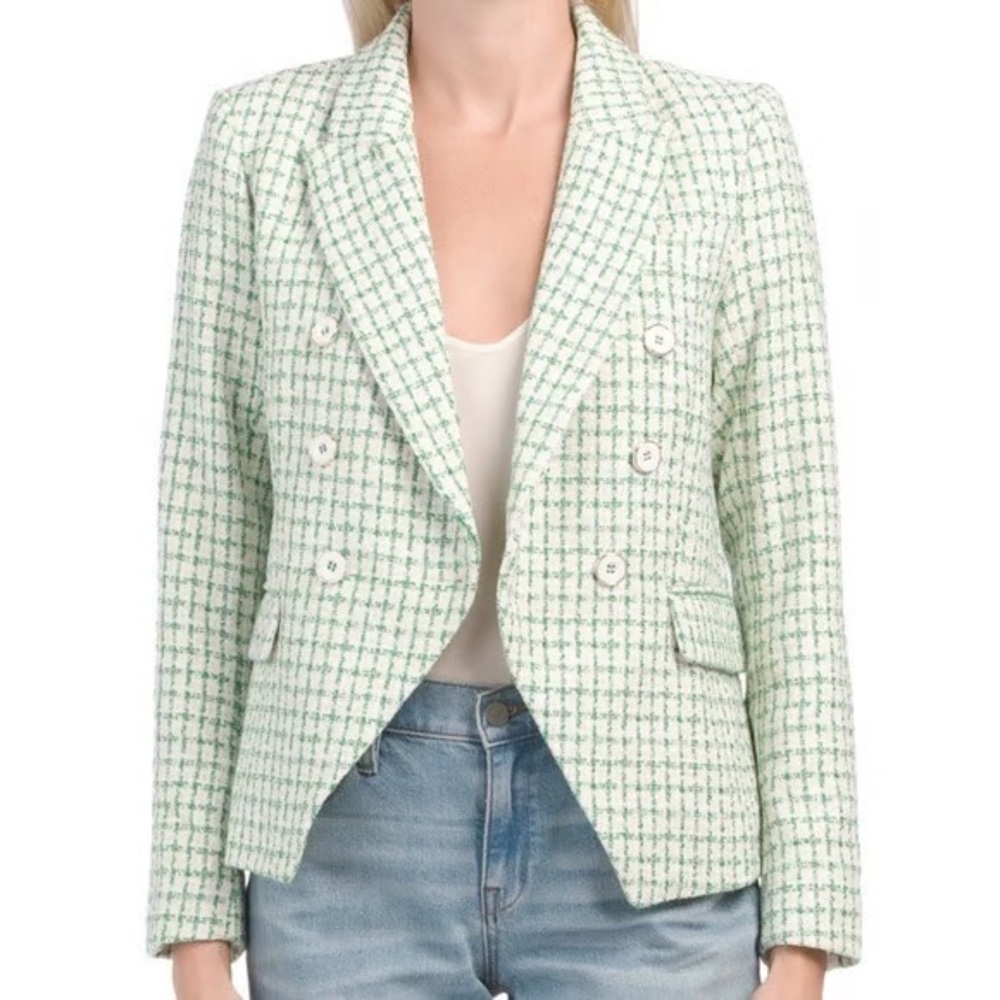 Rachel Zoe Tweed Plaid Blazer in blush pink /Green/ White
Size S